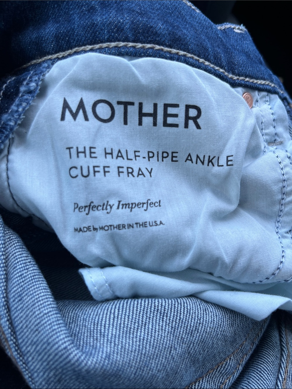 MOTHER THE HALF PIPE ANKLE CUFF FRAY DARK WASH WOMENS 28 - Picture 4 of 14